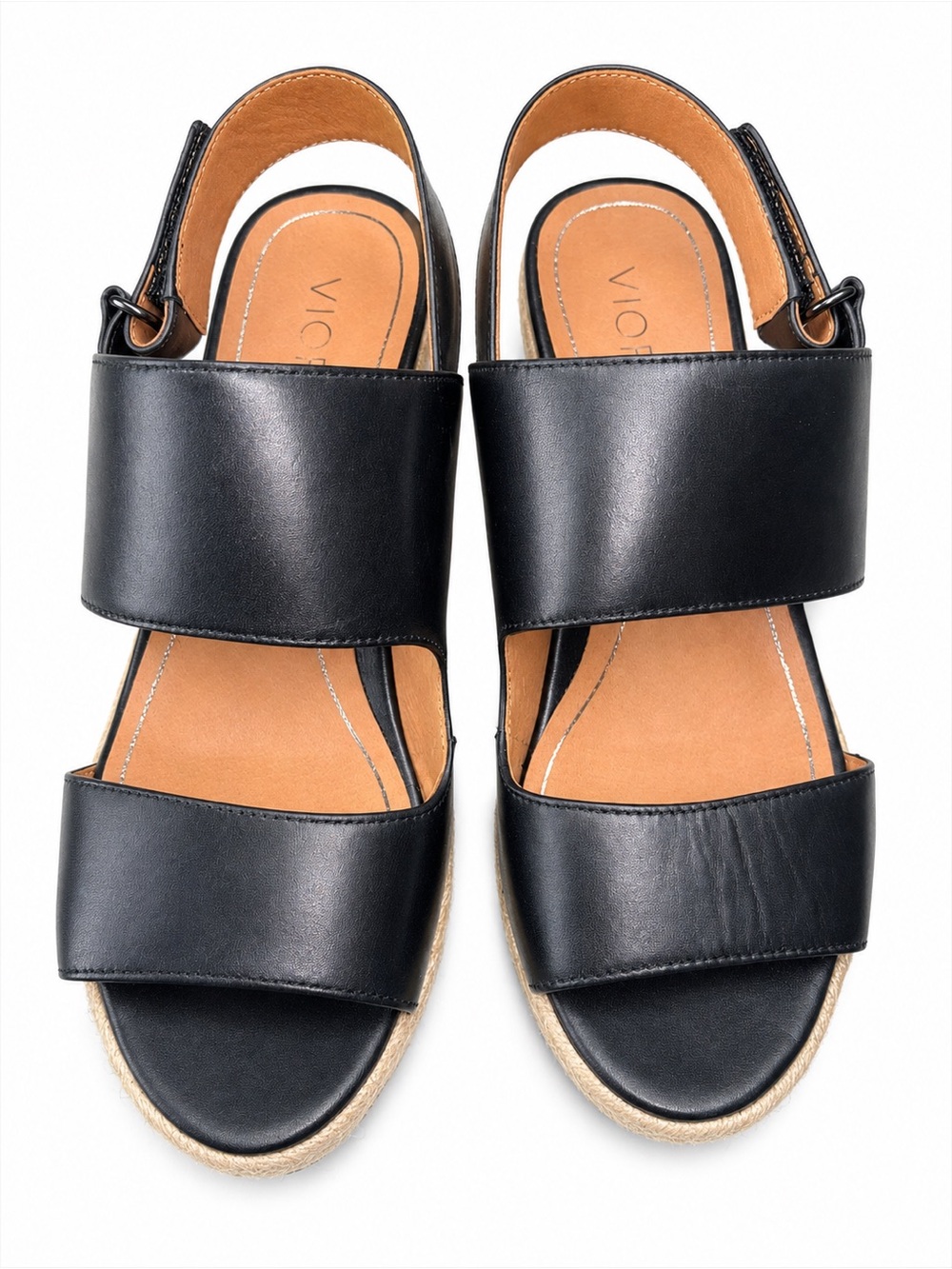 Vionic Brooke Leather Wedge Sandals Women’s Size 7 Wide Espadrille Comfort Shoes